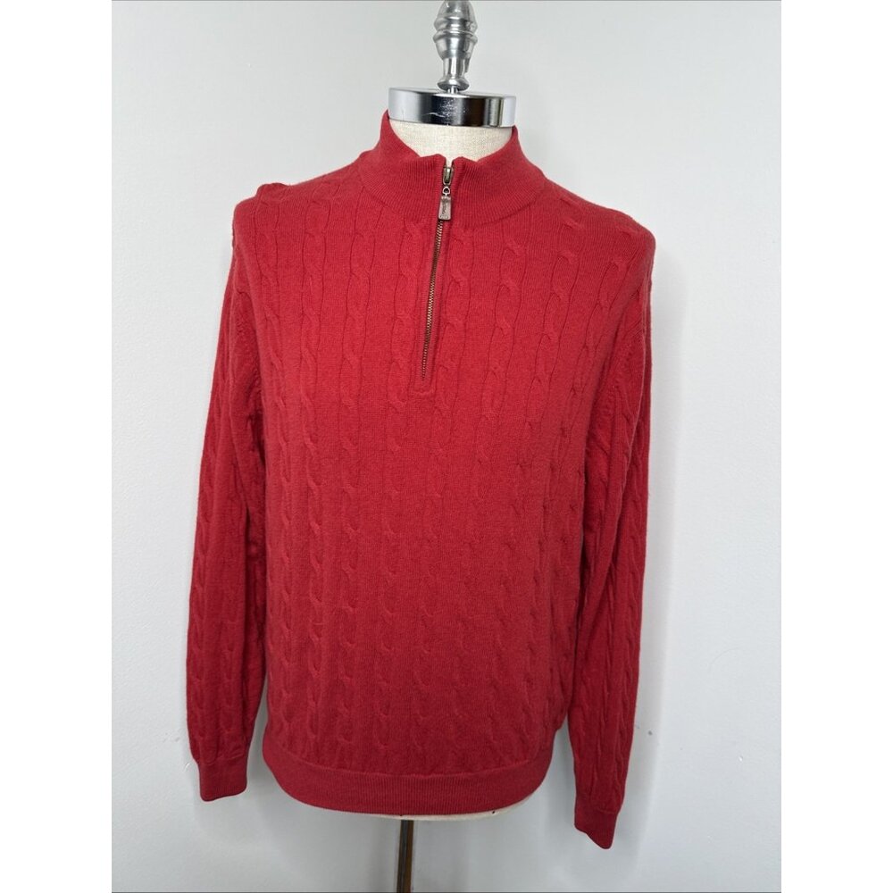 Peter Millar Cashmere Wool Red 1/4 Zip Cable Knit Sweater Men M